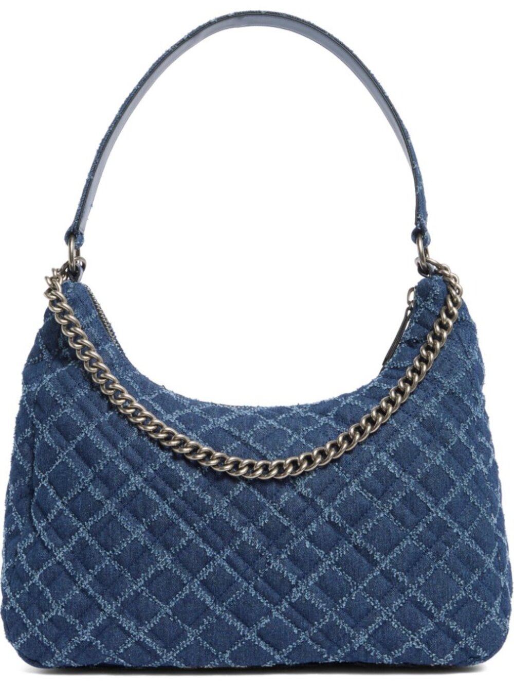 Kurt Geiger Brixton Large Blue Denim Quilted Hobo Bag Purse Chain Strap Lock NWT - Picture 2 of 5